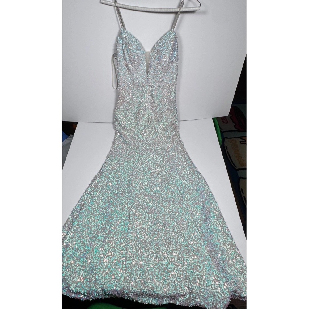 City Triangles Mermaid Prom Dress Womens 5 Gray Multi Iridescent Sequin Back Zip